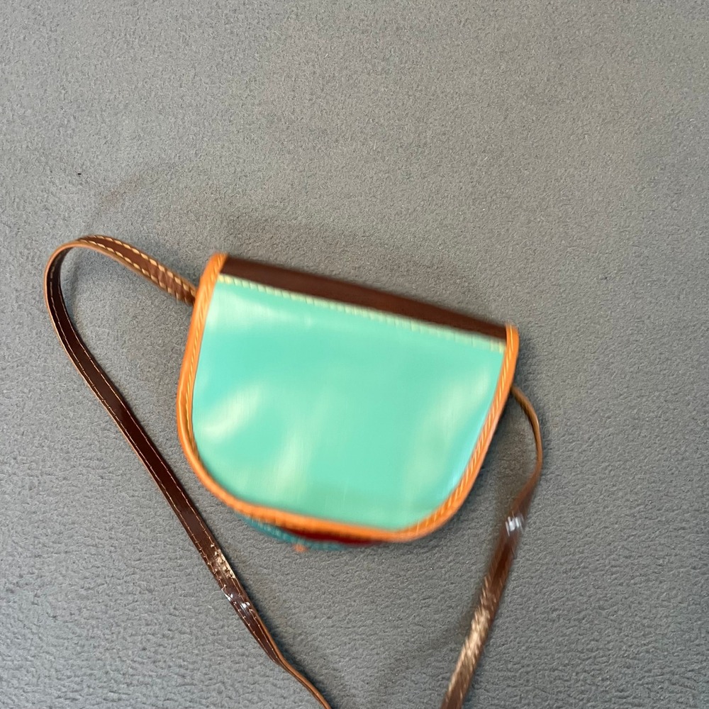 Vera Pelle Italian Multi Colorblock Leather Saddle Crossbody Bag Brown Blue Sm - Picture 8 of 10